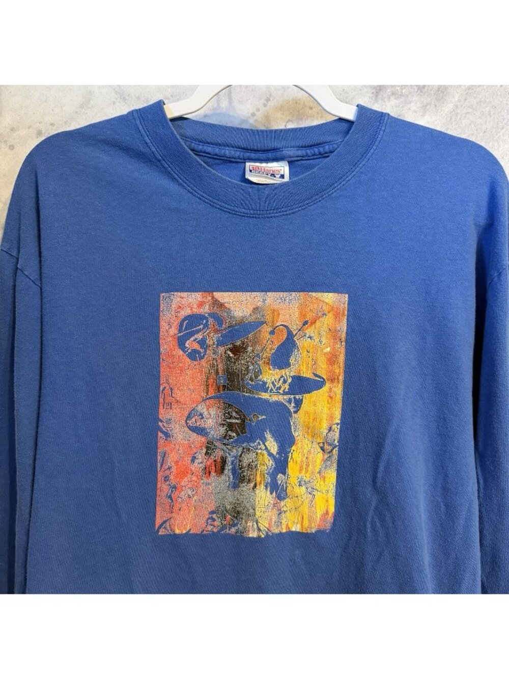 Vintage 90s Long Sleeve Abstract Art Graphic Shirt Mens Large L Hanes Beefy T